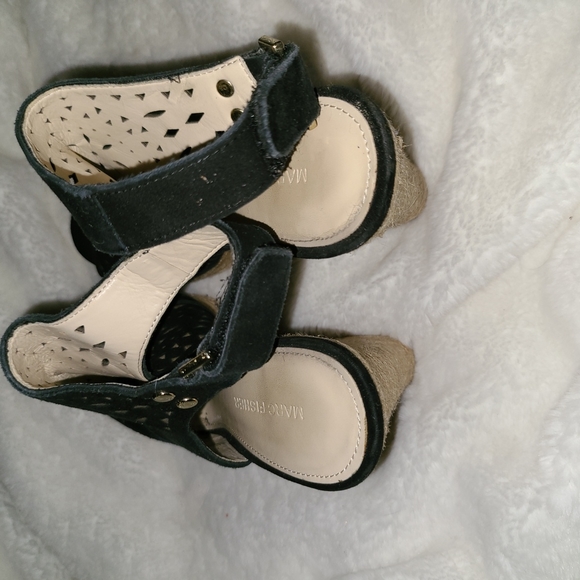 Marc Fisher S. 7.5 Black Suede Leather Tan Espadrille Wedges - Picture 6 of 11